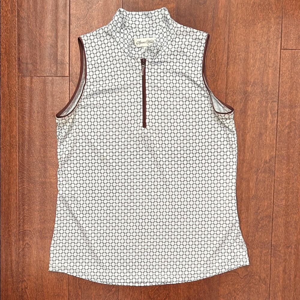 Sport Haley Sporty Tennis Sleeveless Shirt, Light Blue and Brown, Size Small